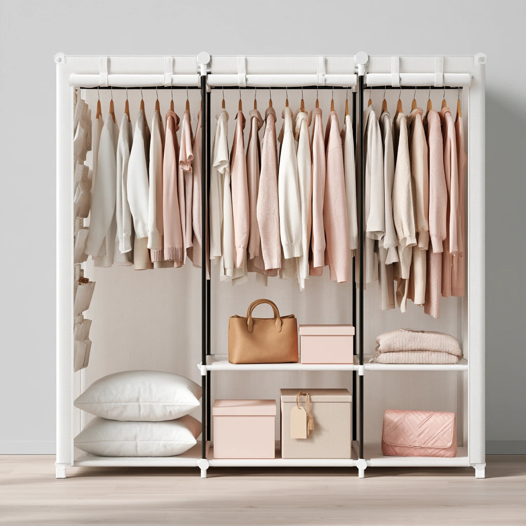 Kleiderschrank, mit Stoffbezug, Farbe: weiß