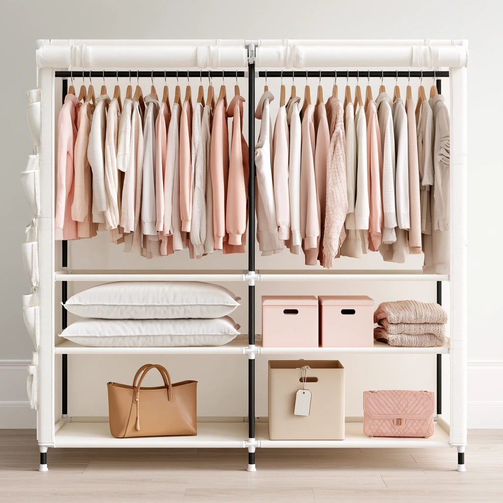 Kleiderschrank, mit Stoffbezug, Farbe: weiß