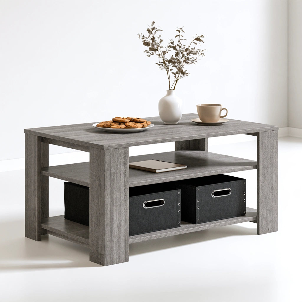 Moderner Couchtisch, aus Holz, Farbe: grau