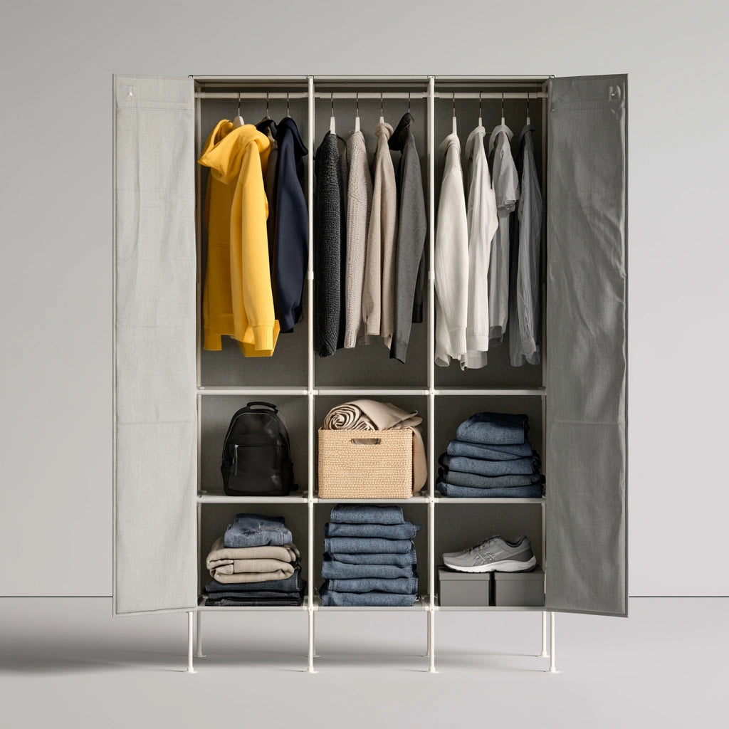Kleiderschrank, mit klarer Formgebung, Farbe: grau