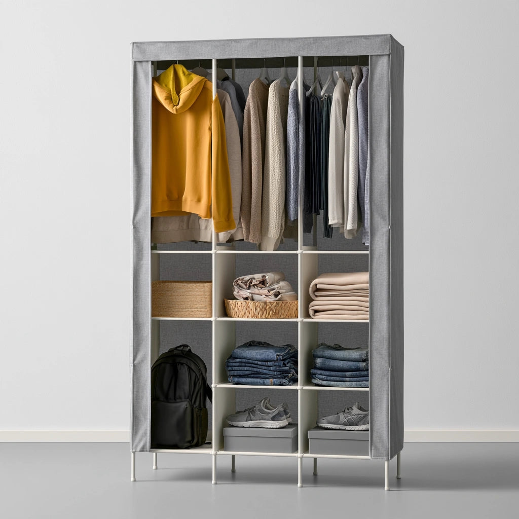 Kleiderschrank, mit klarer Formgebung, Farbe: grau