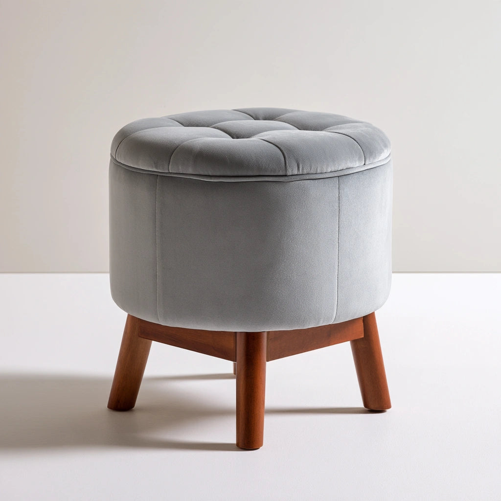 Gepolsterter Hocker mit Stauraum, mit Samtbezug, mit Stauraum, Farbe: grau